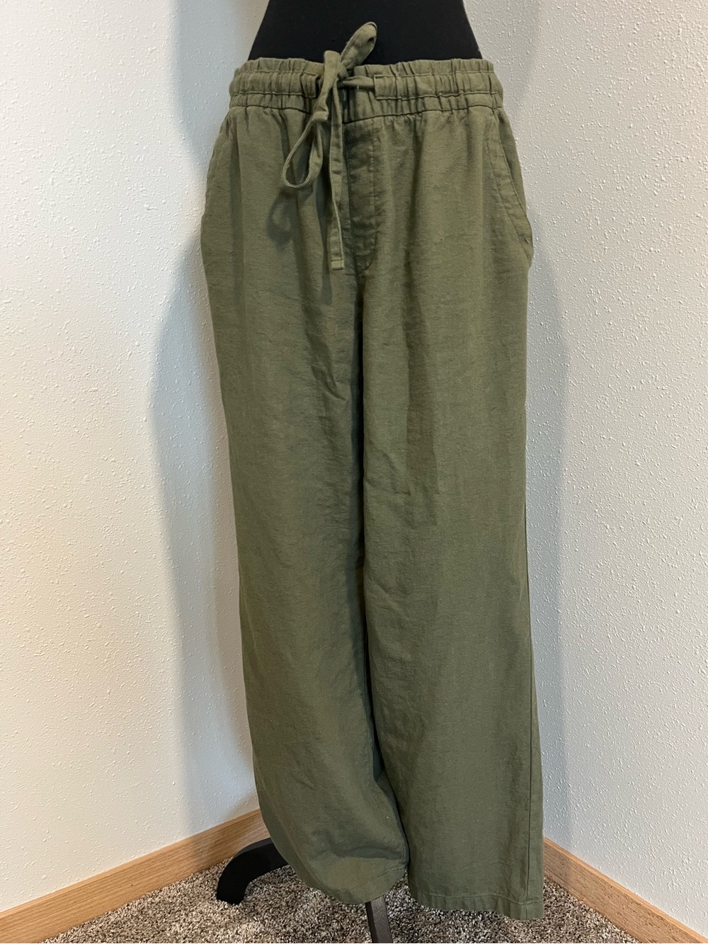 Old Navy Linen Blend Women’s Green Drawstring Wide-Leg Pull-on Pants-Large